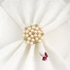 Pearl Rhinestone Flower Golden Catering Napkin Ring