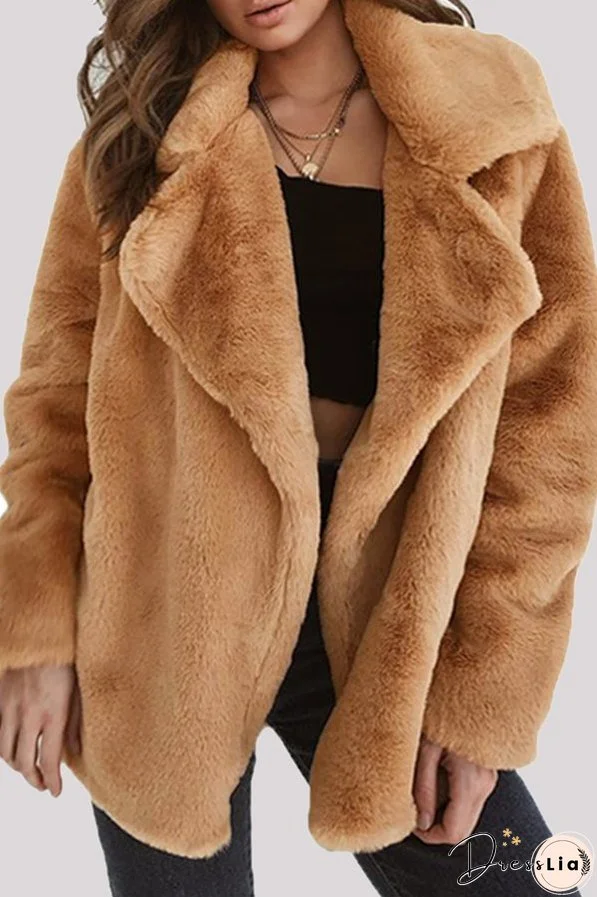 Fashion Elegant Solid Split Joint Basic Turndown Collar Outerwear