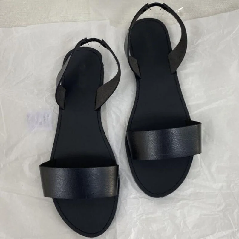 Qengg PU Leather Women Sandals for 2021 Summer Flat Shoes Back Elastic Band Rome Casual Shoes Lady Fashion Brand Sandal Woman