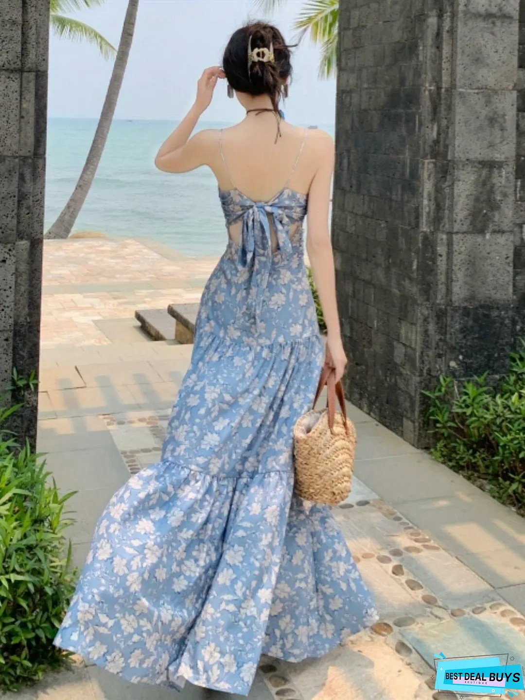 Floral Print Ruched Cami Dress, Elegant Sleeveless Ruffle Hem Dress For Spring & Summer, Women's Clothing