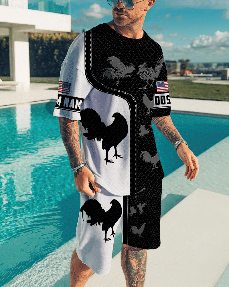 men's stitching printing leisure sports suit