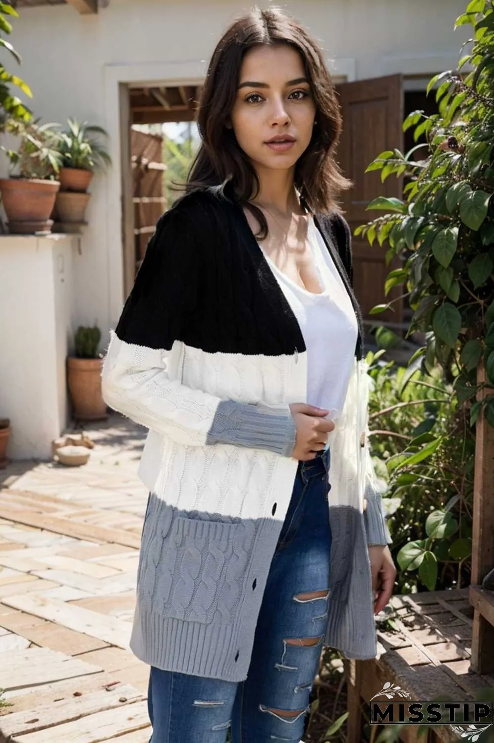 cozy cable knit button front long sleeve cardigan