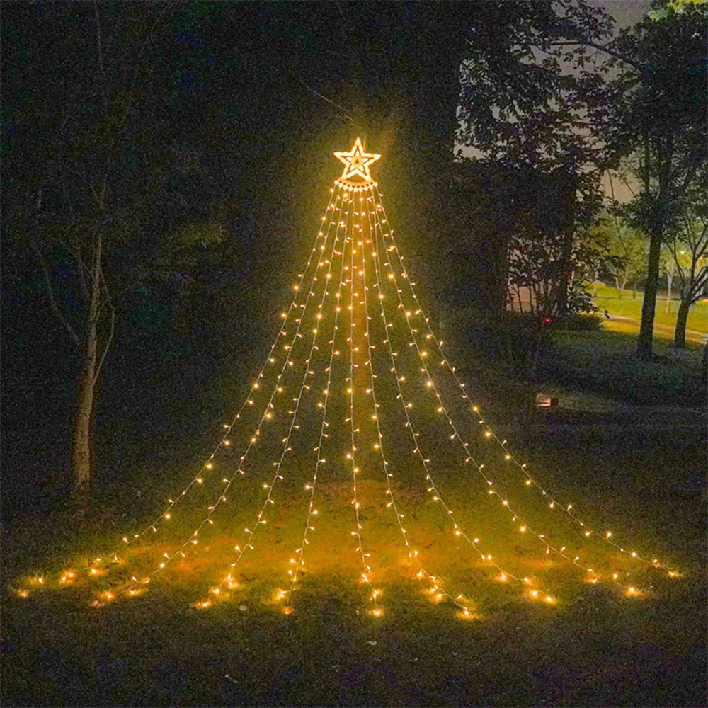 Remote+Warm White Solar Waterfall String Light Christmas Tree