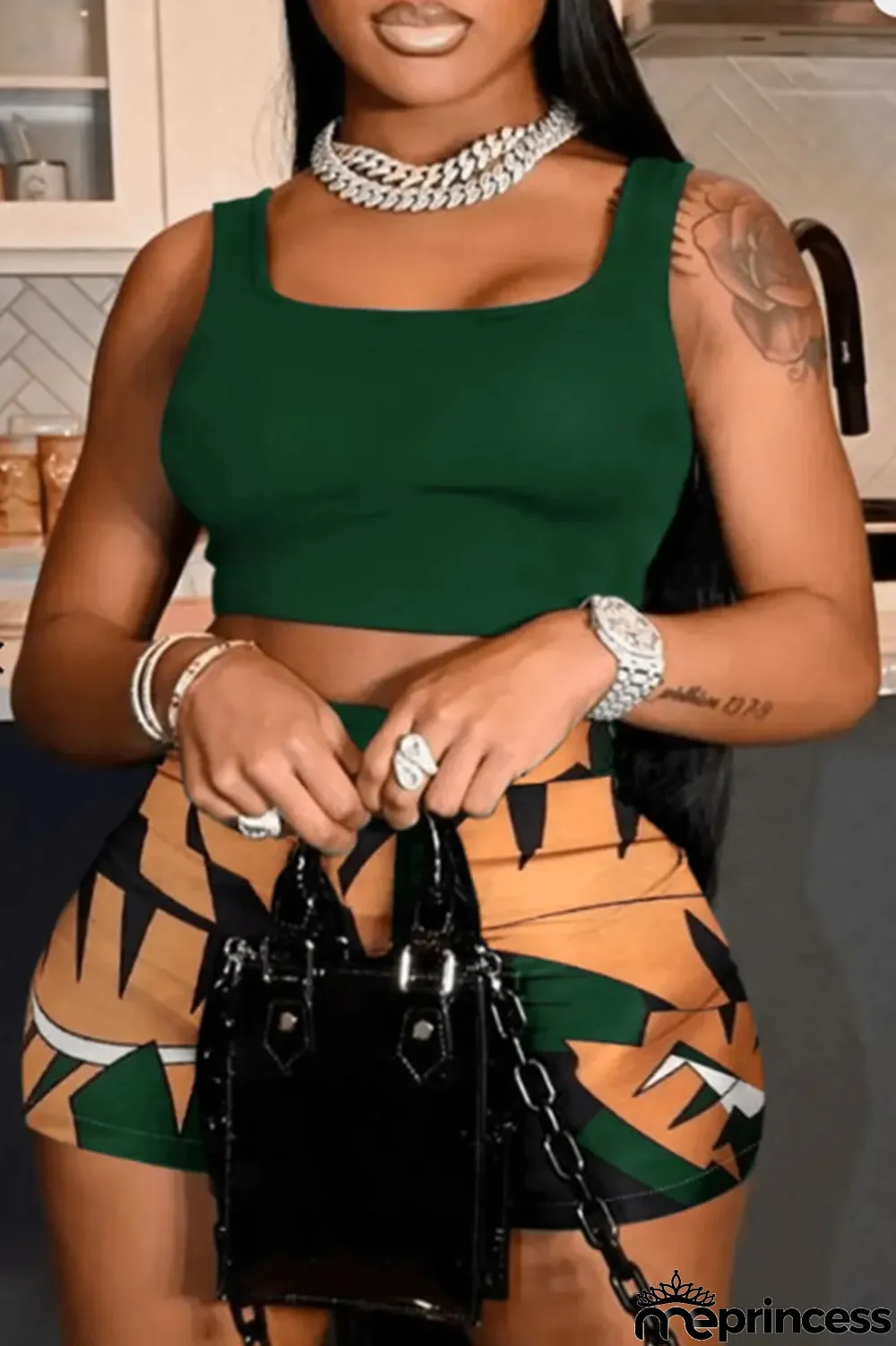 Red Casual Print Patchwork U Neck Sleeveless Two Pieces