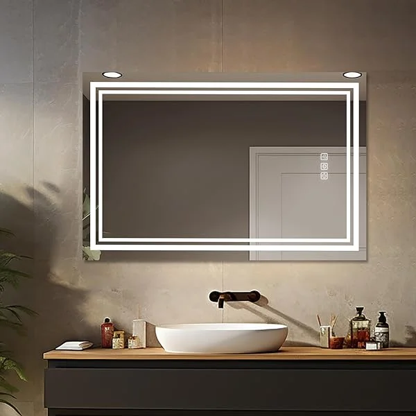 SILUMIN Bright LED Bathroom Mirror 40" x 24" Front Light, 5 Mins Defog, Full HD Reflected, 3 Colors Dimmable, Wall Mounted