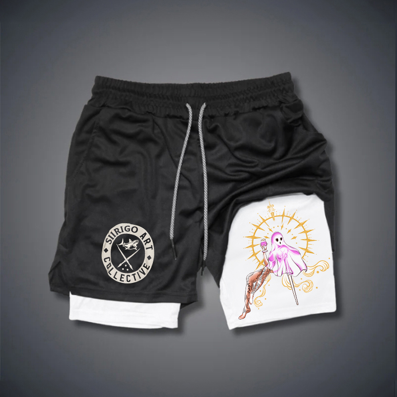 SPOOK NAUGHTY GHOST WALKING IN HEAVEN Graphic Print GYM PERFORMANCE SHORTS