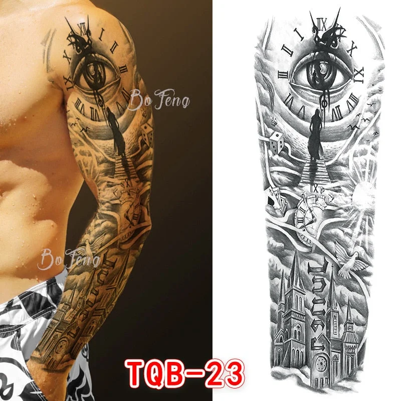 Tattoo Sleeves for Men Women Waterproof Flower Arm Tattoo Stickers Cool Full Arm Scary Fake Temporary Tattoos Big Picture Art