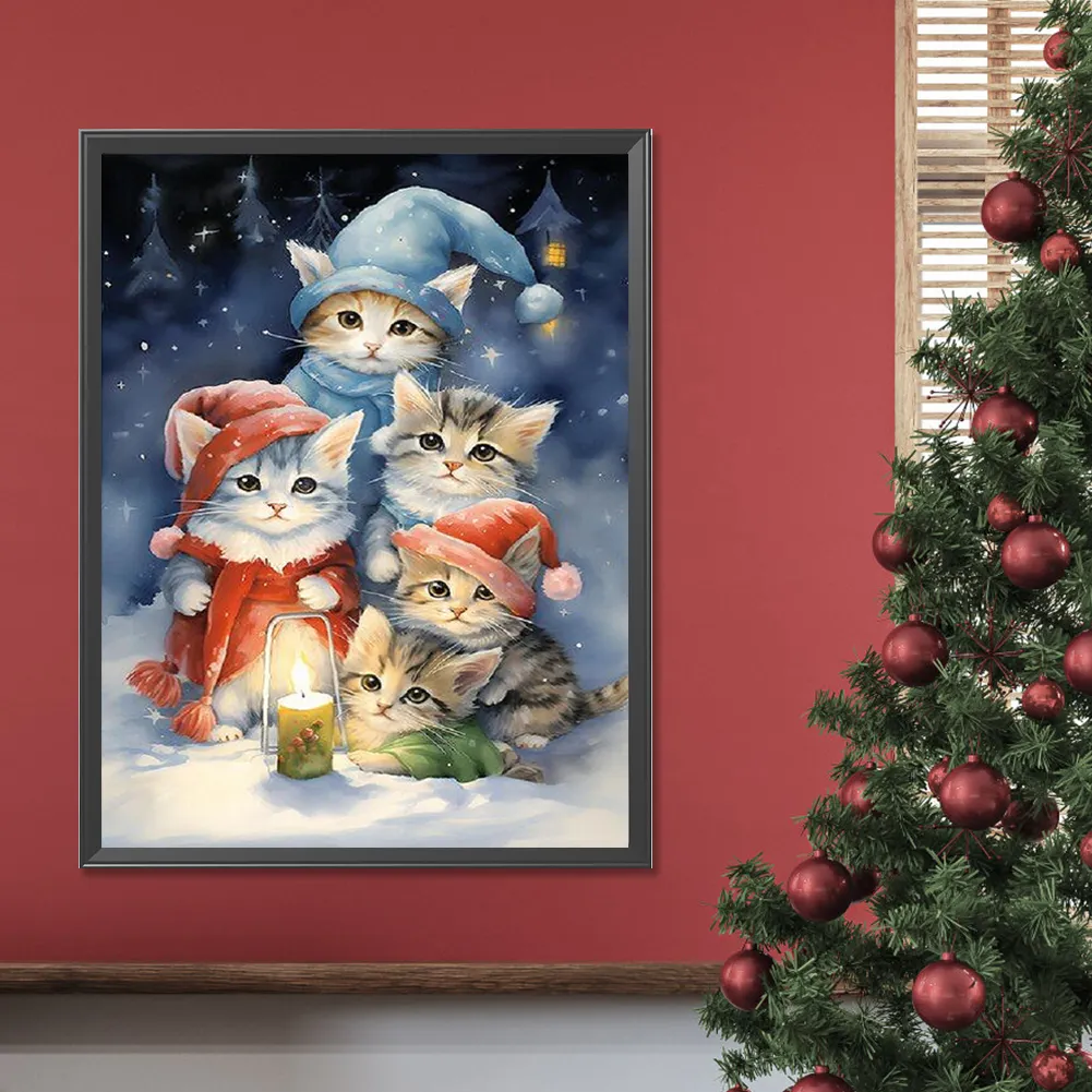 Diamond Painting - Full Square Drill - Christmas Cat(Canvas|30*40cm)
