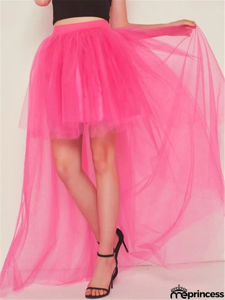 Casual Trendy Irregular Hem Sexy Tulle Solid Color Skirts For Women