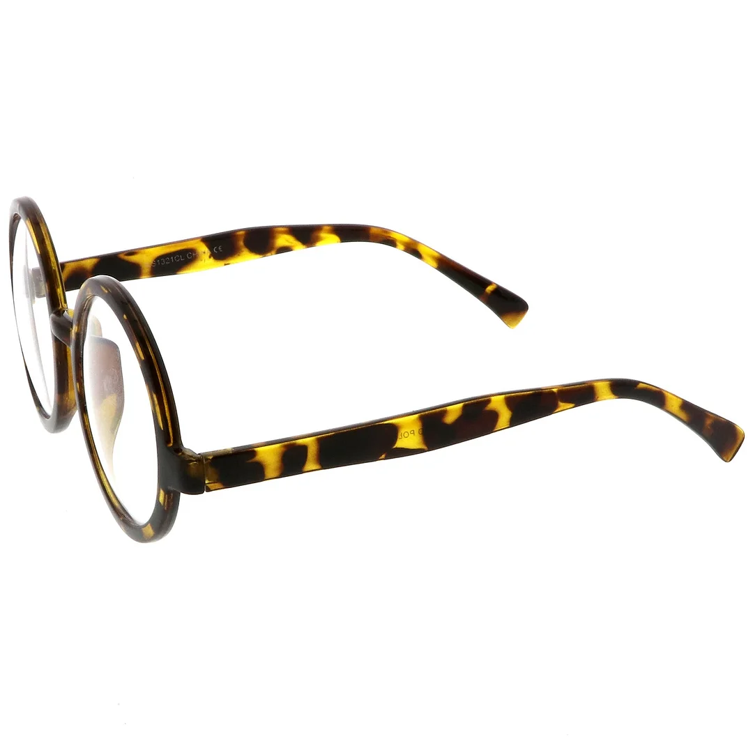 Retro Horn Rimmed Clear Lens Round Eyeglasses 52mm