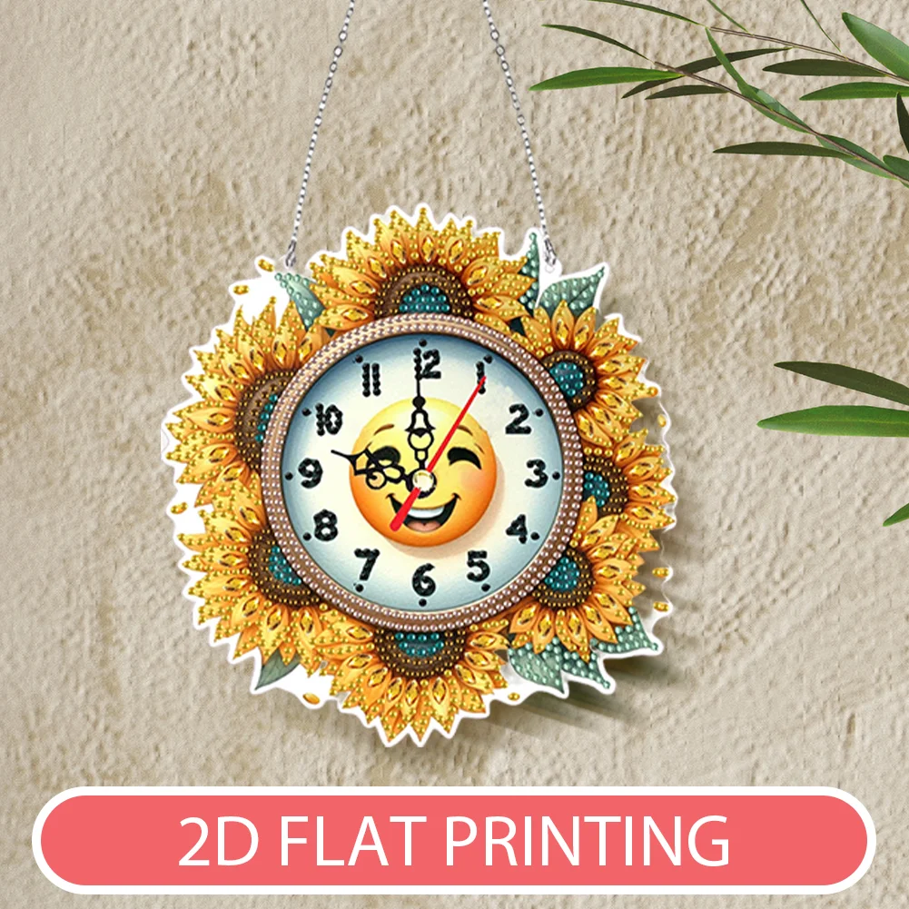2Pcs Sunflower DIY Diamond Painting Ornament with Clock Function Home Decor Art