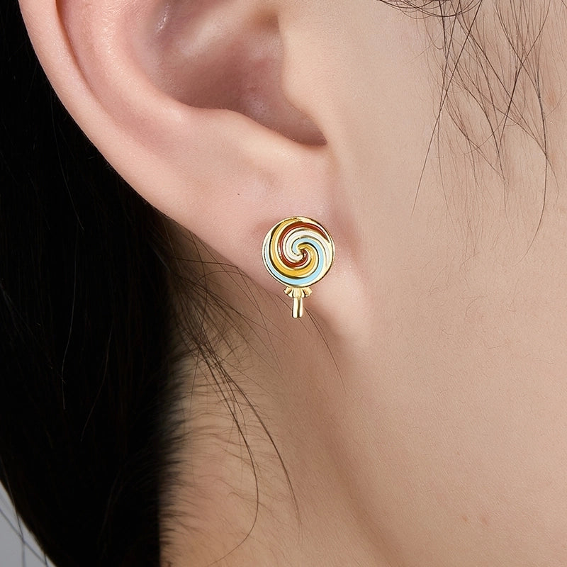 1 Pair 925 Sterling Silver Zircon Rainbow Devil’S Eye Candy Ear Studs