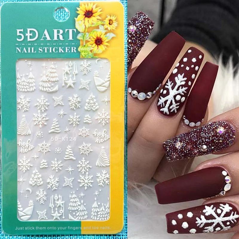 1PC 5D Nail Stickers Winter Santa Claus Self-Adhesive Slider Nail Art Decorations Christmas Snow Decals Manicure Accessories-Nail Inspo