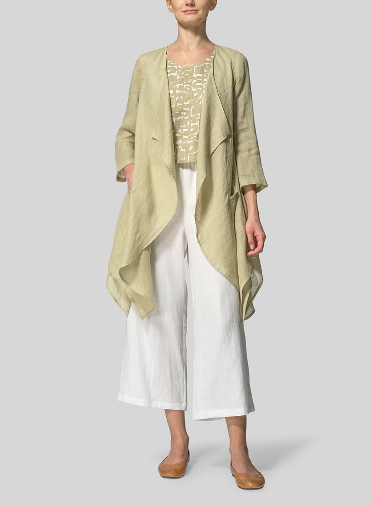Cotton And Linen Waterfall Cardigan Irregular Jacket