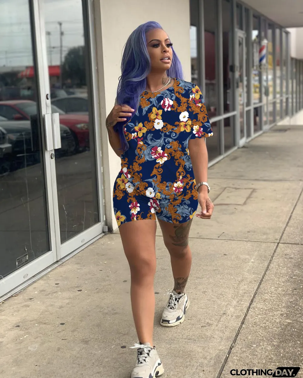 Casual Printed Short Sleeve Two Piece Sets