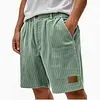 Corduroy Men's Shorts Light Blue Relaxed Fit Summer Casual Pants with Pockets and Leather Patch by Inlyline