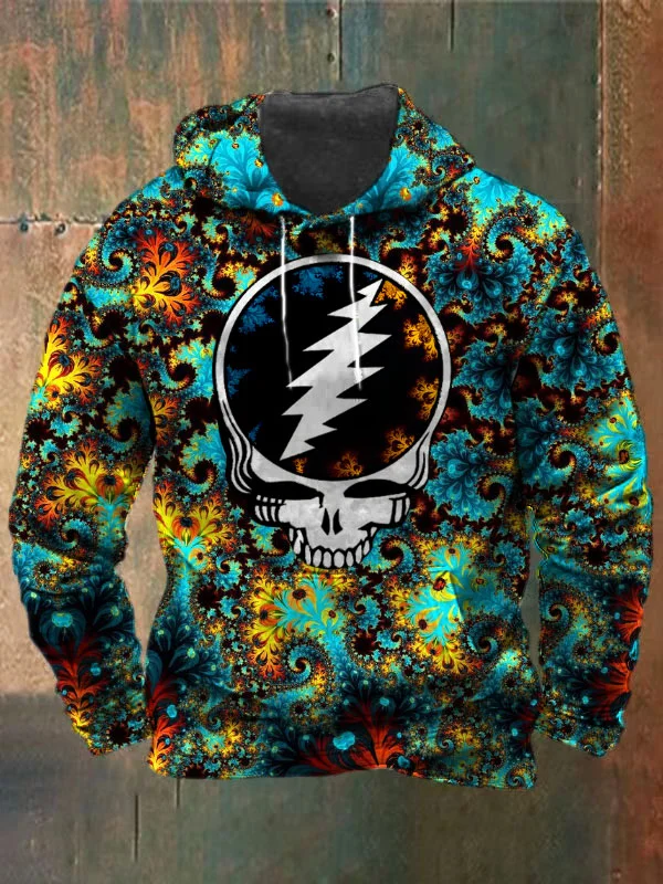 Unisex Fractals Skull Print Heavyweight Hoodies
