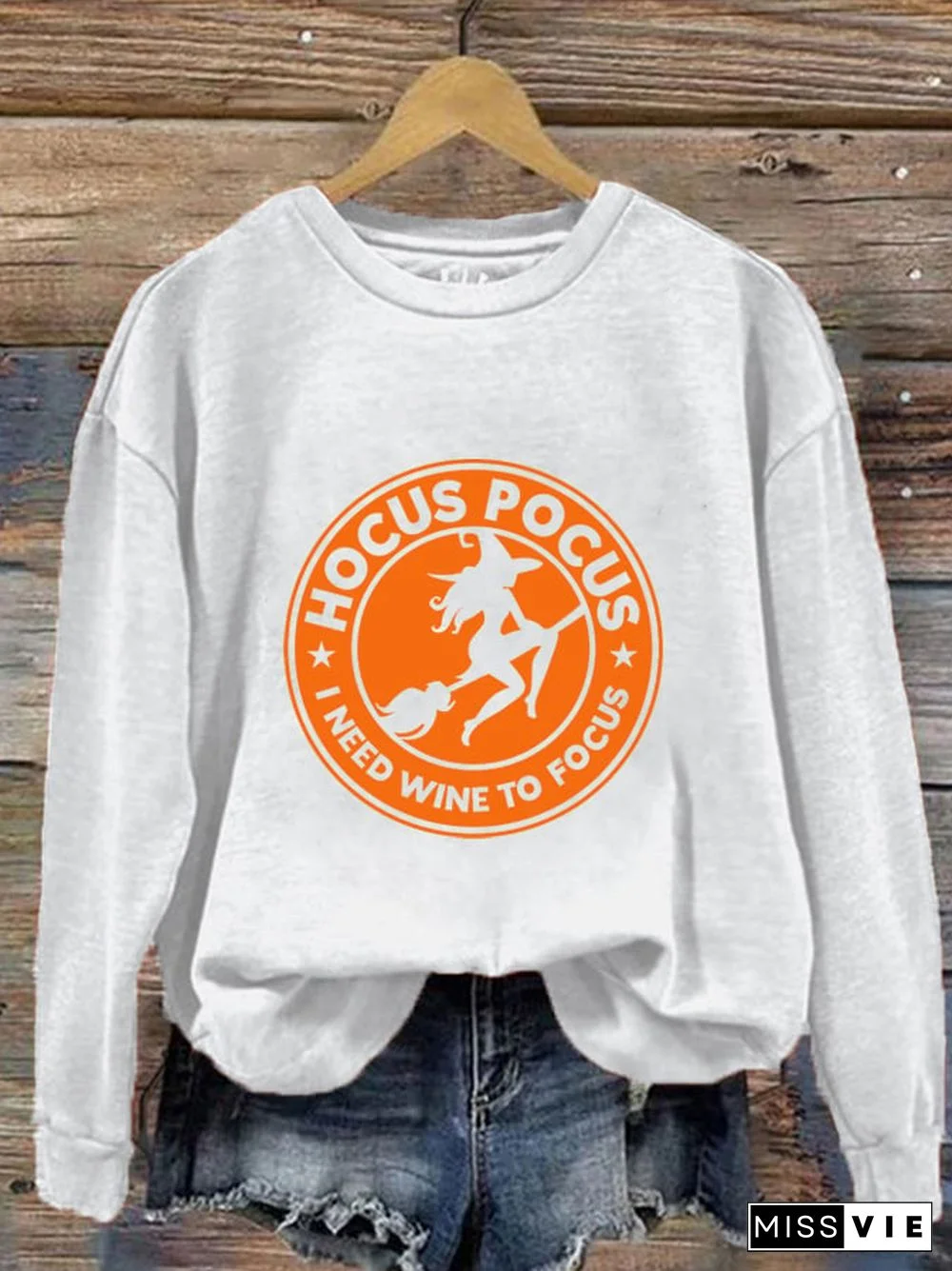 Women's Hocus Pocus I Need Wine To Focus Witch Print Sweatshirt