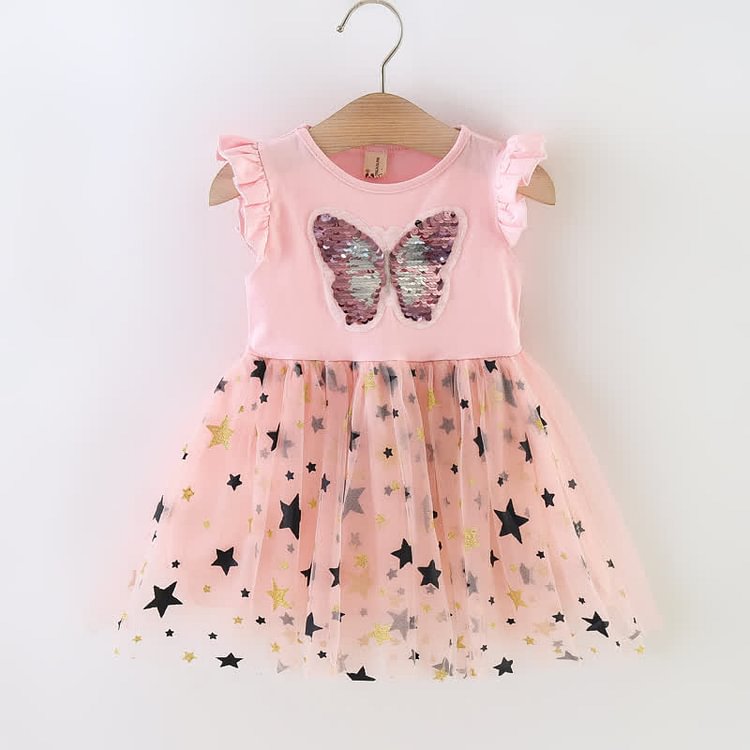Baby Butterfly Star Splicing Mesh Dress