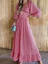 Floral Print Hollow Half Sleeve A-Line Casual Maxi Dress