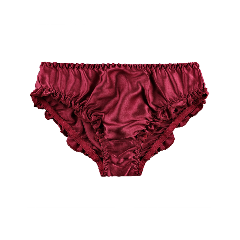 Clearance-Pleated Trim Silk Panties REAL SILK LIFE