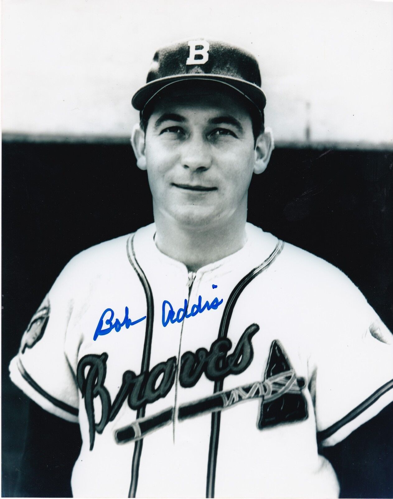 BOB ADDIS BOSTON BRAVES ACTION SIGNED 8x10