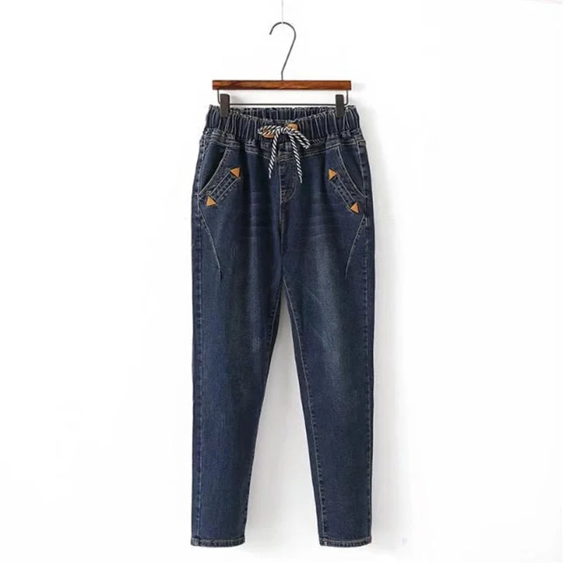 Plus size 5XL Women Jeans 2020 New Autumn Winter Elastic waist Denim Trousers Large size Loose Female Washed Harem Pants 1987