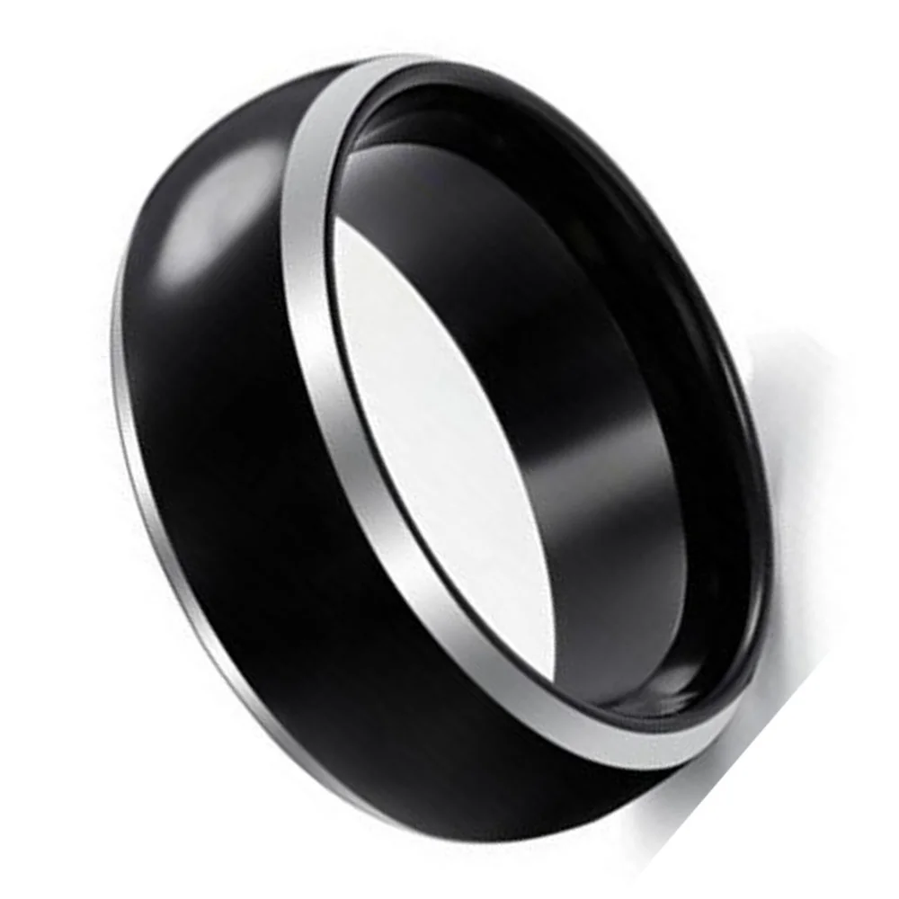 6MM 8MM Black Full Arc Tungsten Rings Polished Silver Edge
