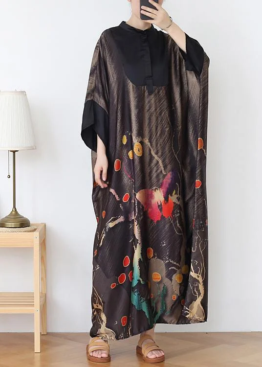Vintage Chocolate Print Chiffon Patchwork Summer Dress