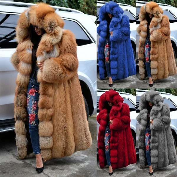 Women's Fashion Autumn Winter Warm Oversized Thickened Faux Fur Jakcets Ladies Long Hooded Coats Outwear
