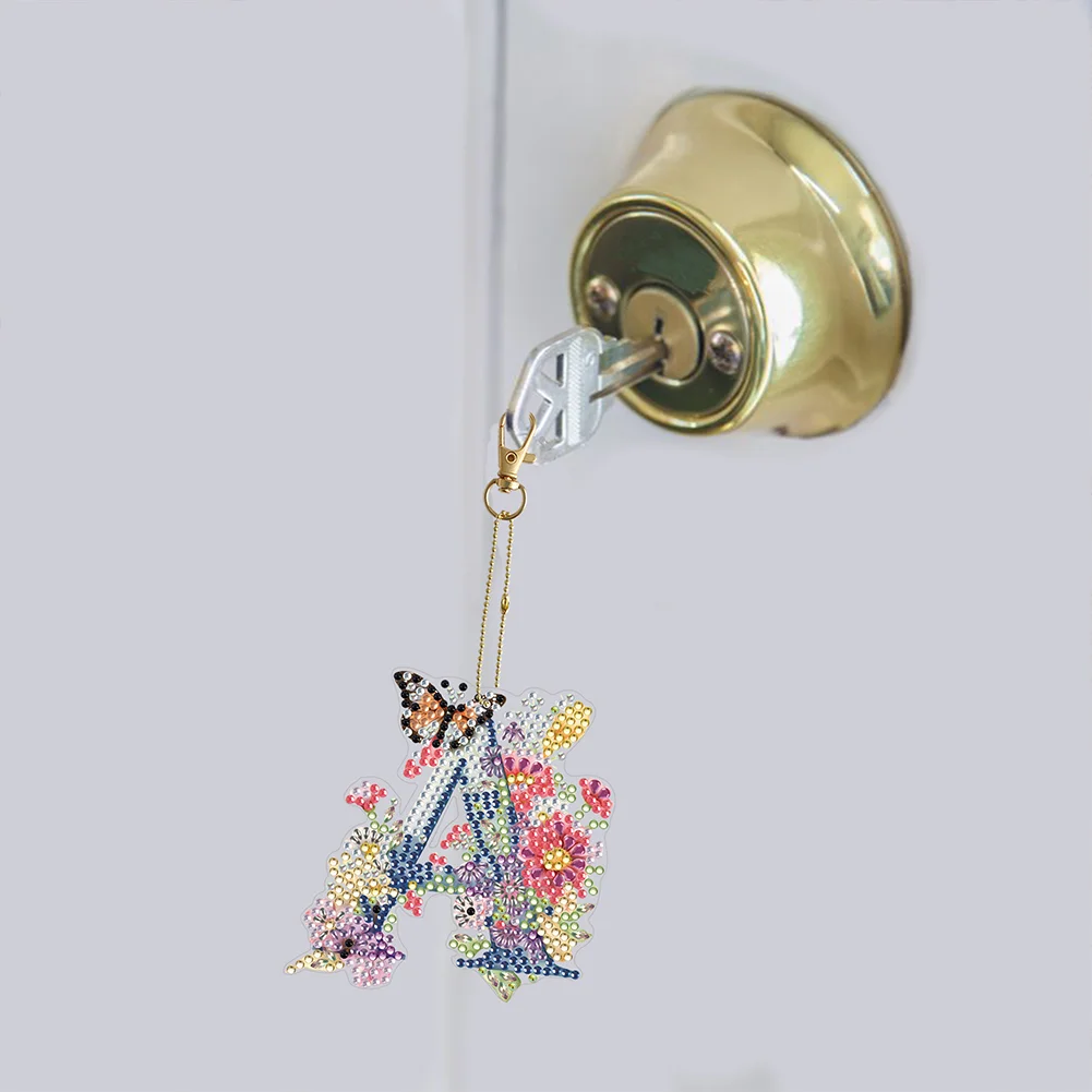 DIY A Diamond Art Key Rings Lettter Keychain Supplies Gift for Kids(Double Sided)