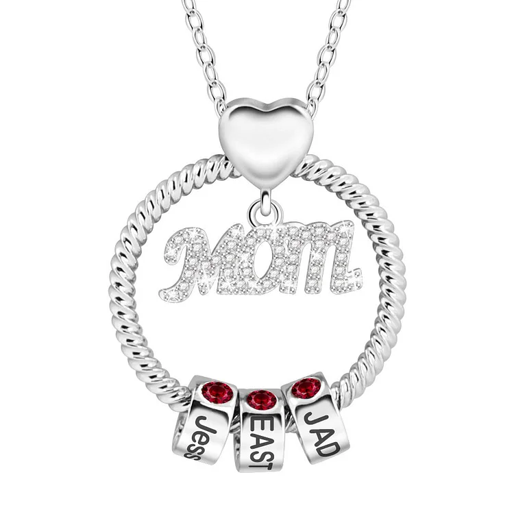 Personalized Mom Necklace with 3 Ruby Birthstones Birthday Gift for Mother