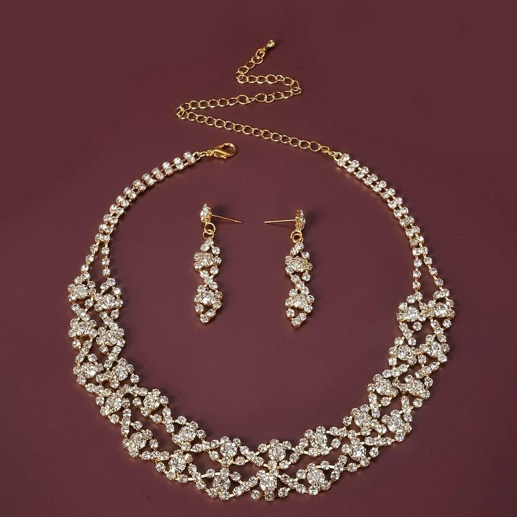 Sparkling Elegant Earrings Necklace Two Piece Set