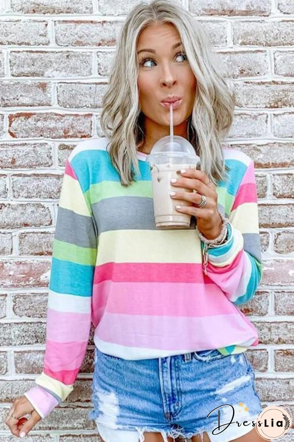 KarliDress Long Sleeve Rainbow Blouse P12638