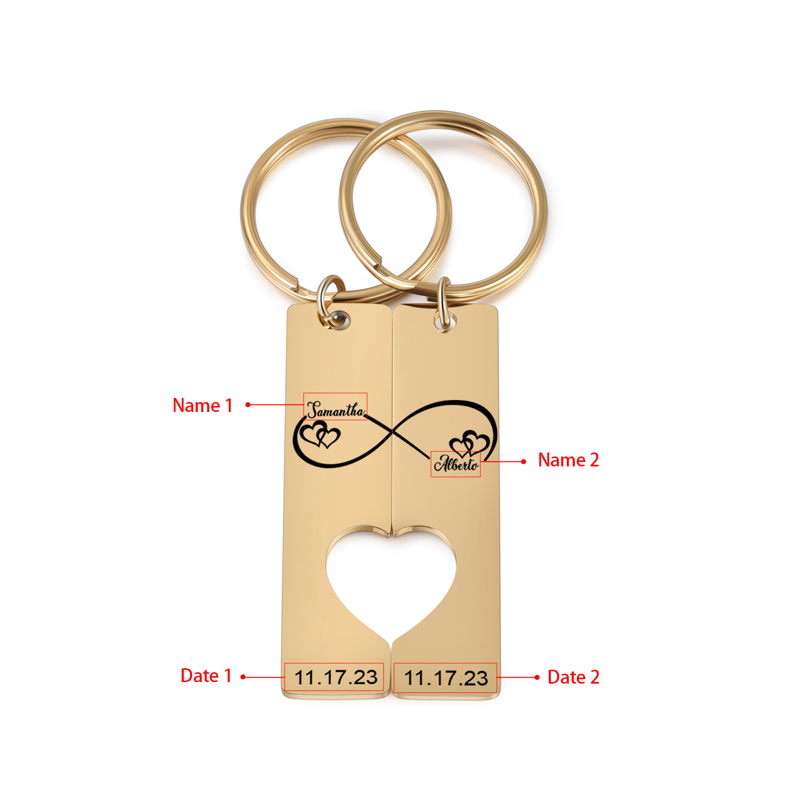 Personalised Couple Infinity Keychain Custom 2 Names & 2 Dates Keyring Heart Valentine's Day Gift for Him/Her-Jessemade AU
