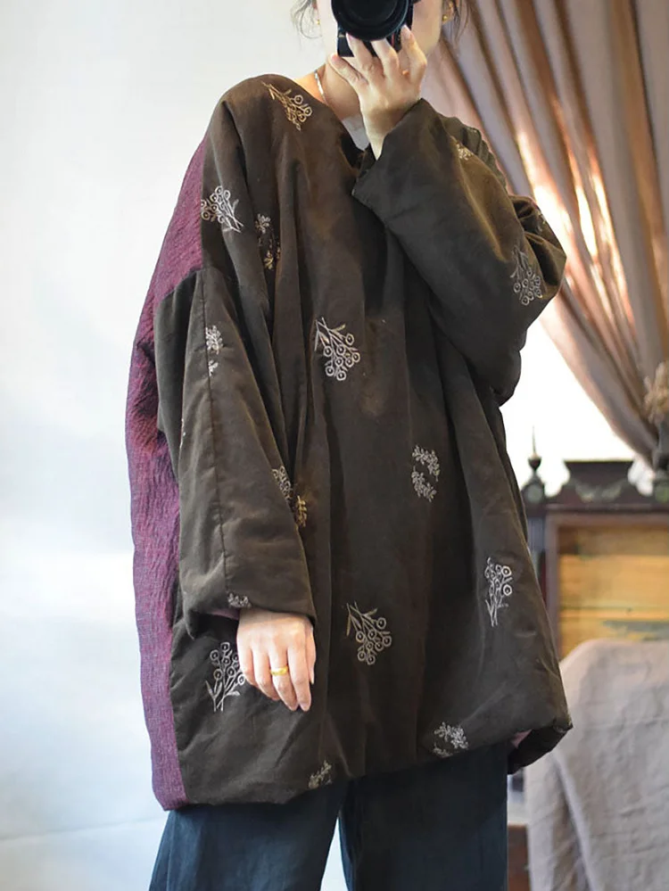 Women Vintage Chinese Style Embroidery AB Side Coat