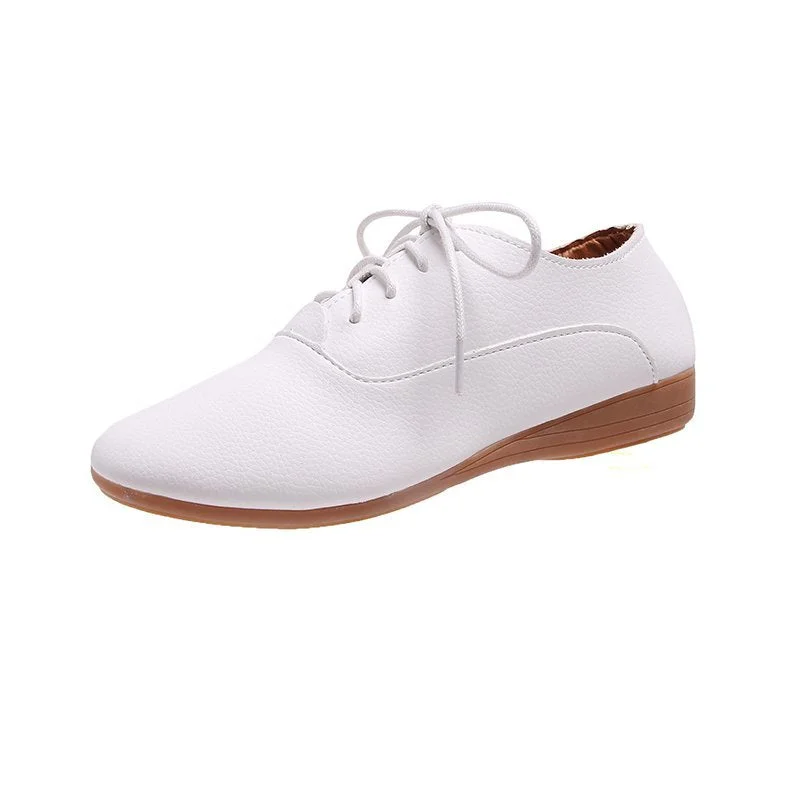 2021 Spring Women Oxford Shoes Ballerina Flats Shoes Women Genuine Leather Shoes Moccasins Lace Up Loafers White Shoes