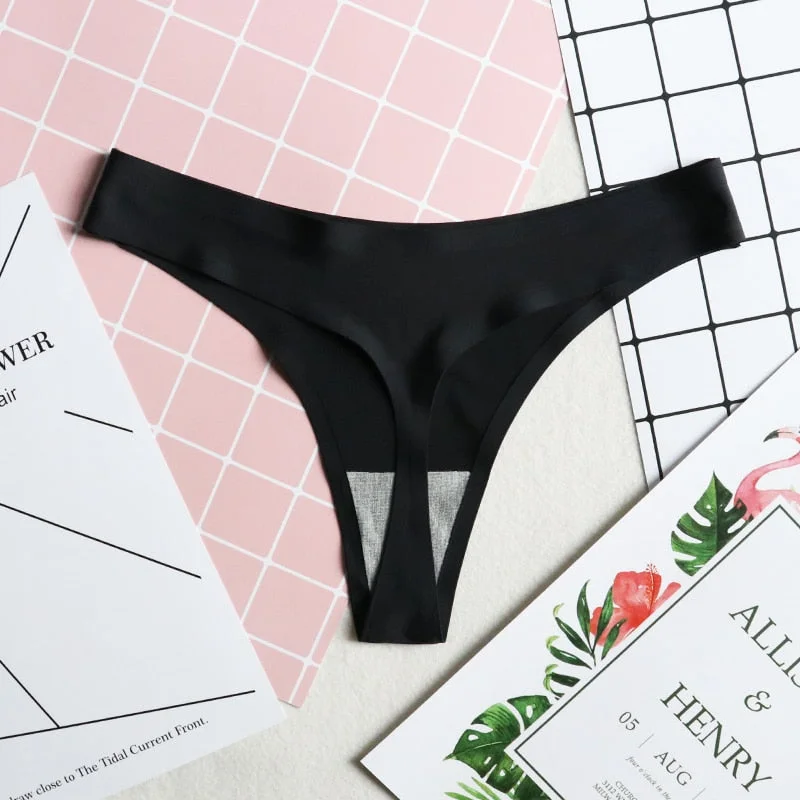 Thong Women's Panties Seamless Silk Underwear T-back Sexy  Lingerie Ladies Low-Rise G String Comfortable Underpants