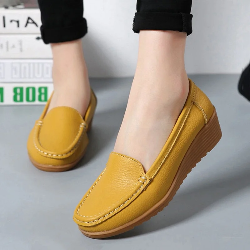 Women Flats 2022 Spring Summer Shoes Women Heels 4.3CM Genuine Leather Chaussures Femme Casual Women Loafers Ballet Flat Shoes