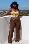Ripped Fringed Casual Trousers Set