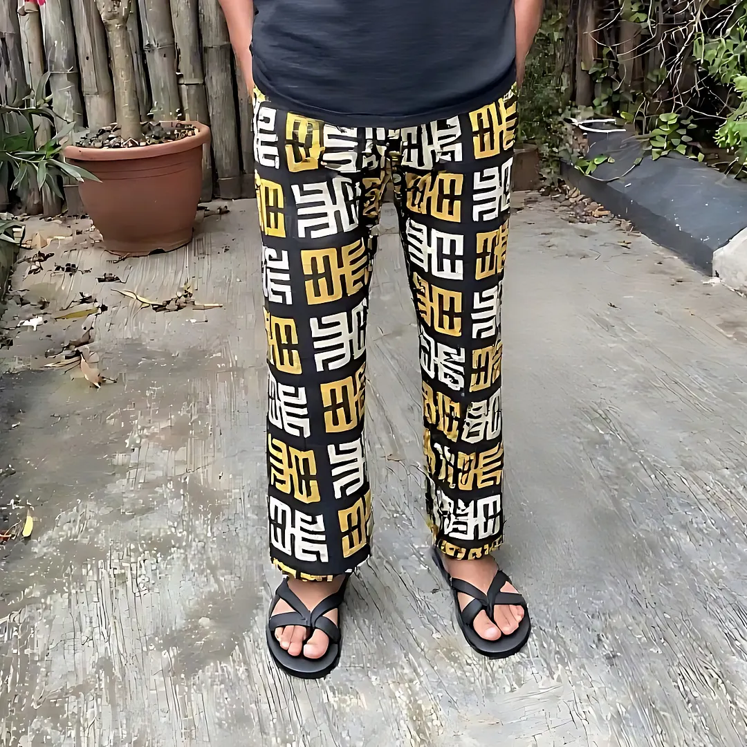 Bold Patterned Straight-Leg Pants With Comfortable Fit-INSPIREUSE