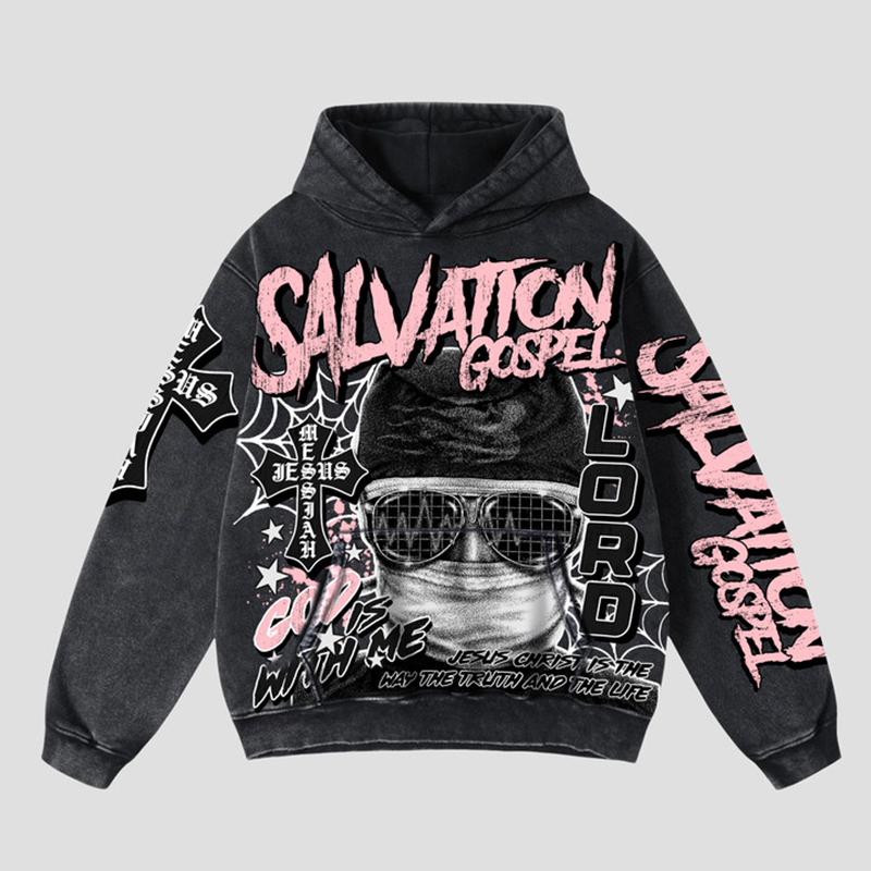 Sopula God Savior Old Retro Graphic Hooded Sweatshirt