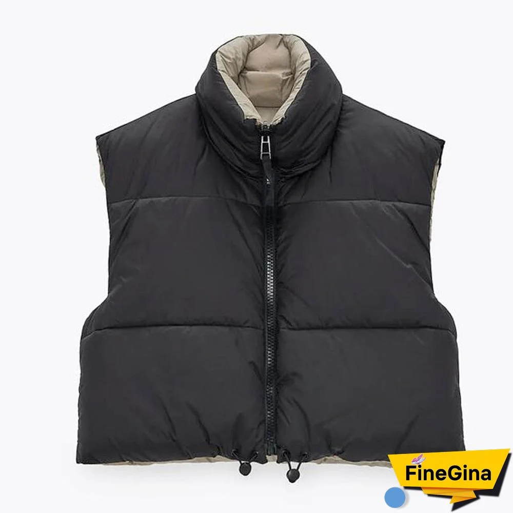 Spring Autumn Women Sleeveless Jacket Coat Solid Zipper Double Sided Short Cotton Outerwear Casual Black Pink Tops Female