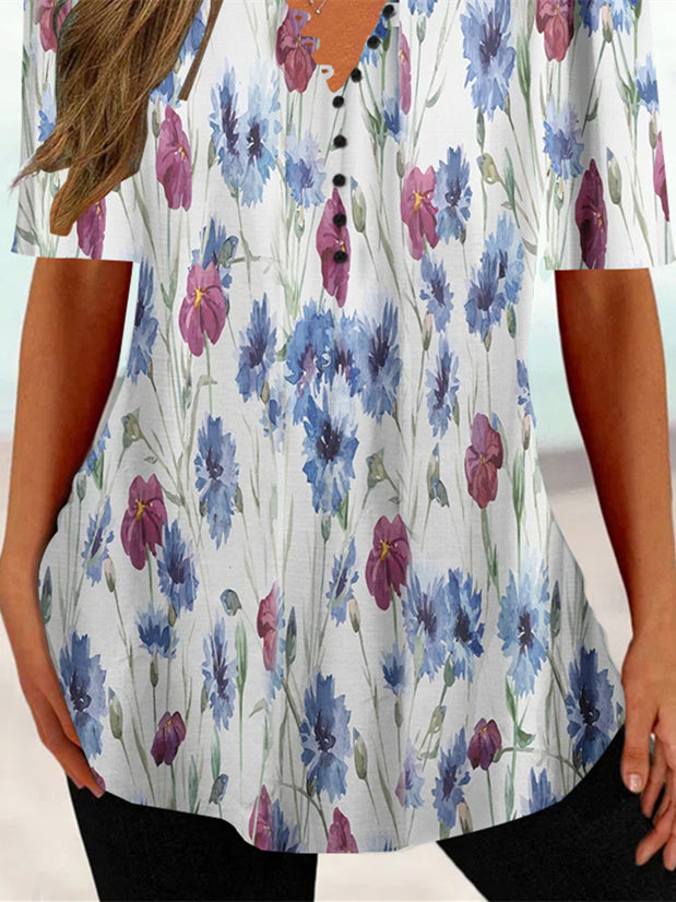 Women Half Sleeve V-neck Solid Color Dress