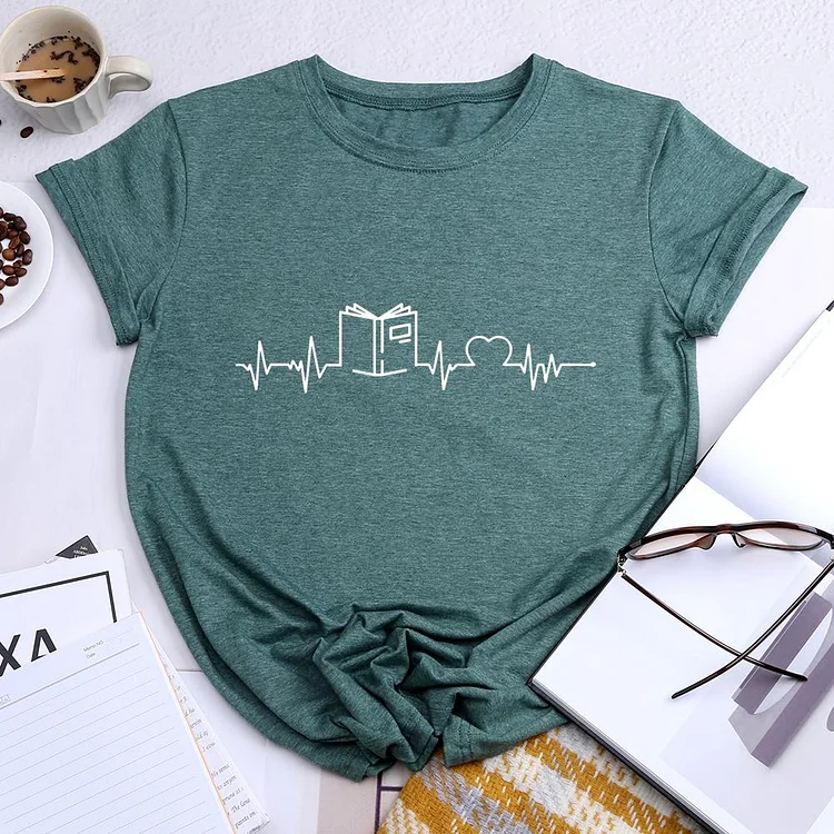 🔥Crazy Sale - Heartbeat For Books Round Neck T-shirt