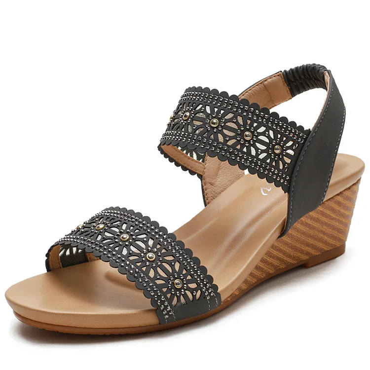 Fashion Grey Hollow Out Solid Sandals  Flycurvy [product_label]