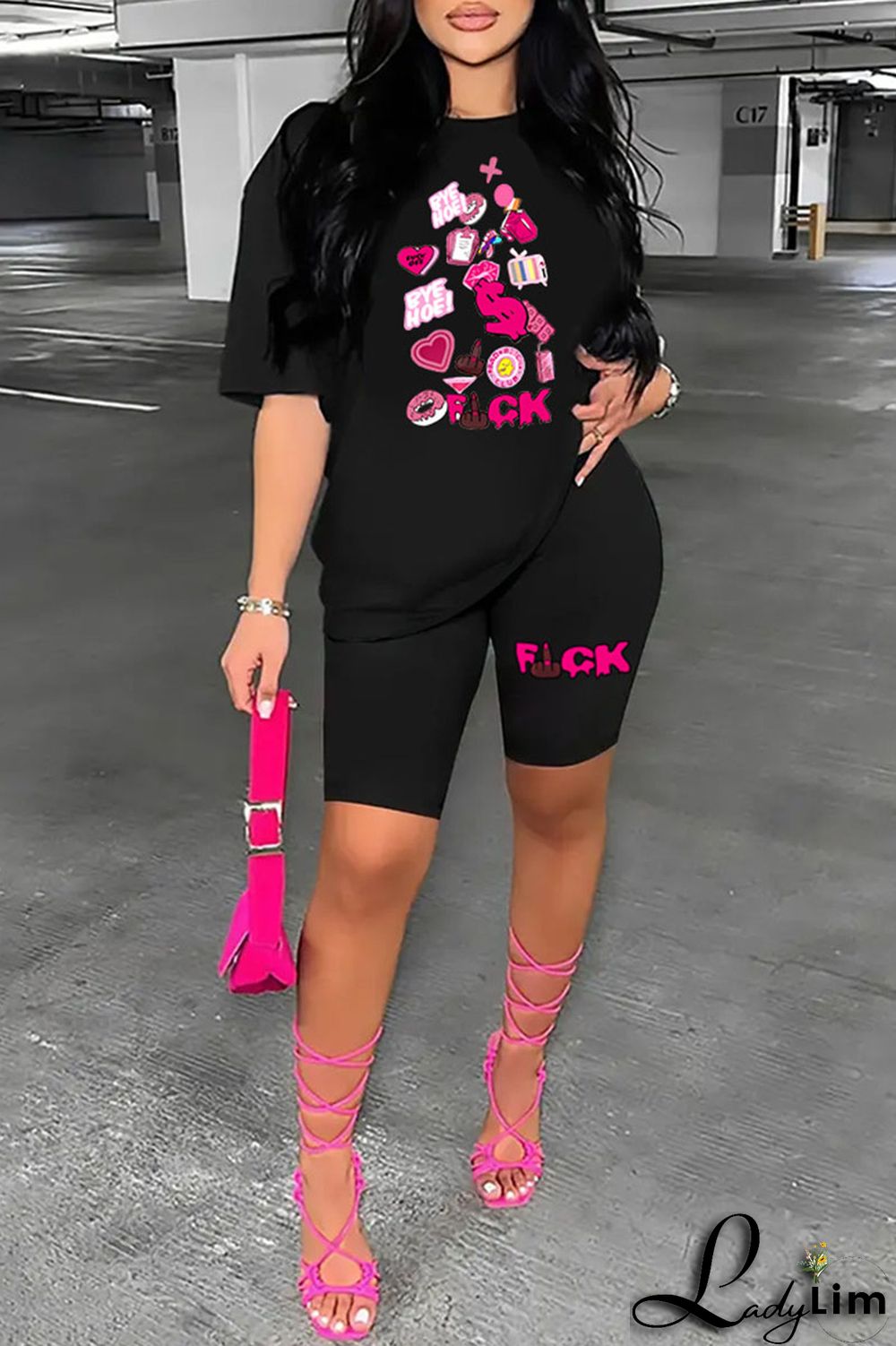 Orange Casual Print Patchwork O Neck Short Sleeve Two Pieces