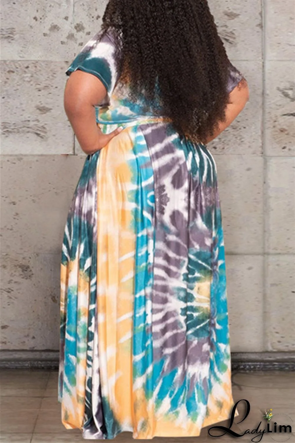 Earth Yellow Fashion Casual Print Bandage V Neck Plus Size Two Pieces