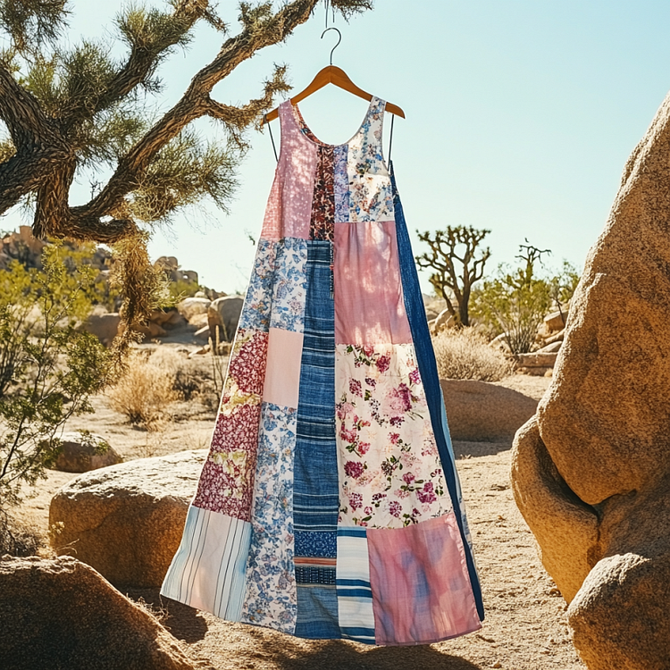 Women's Vintage Floral With Stripe Art Tank Dress