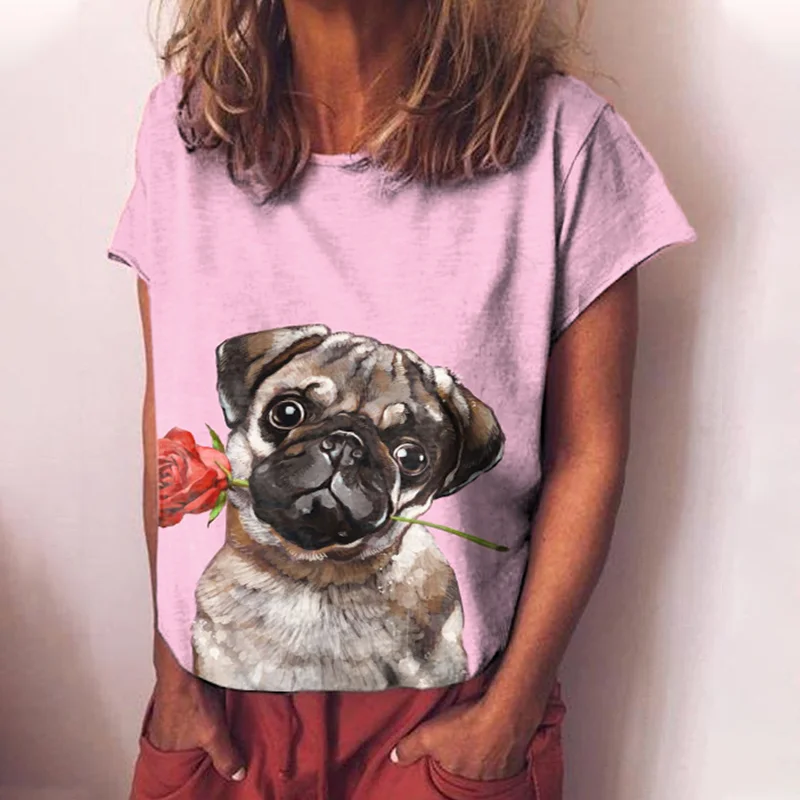Casual Dog Print Short Sleeve T-Shirt